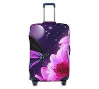 NBSKSDLK Travel Luggage Cover Purple butterfly and flower Suitcase Protector Anti-Scratch Washable Baggage Covers Elastic Suitcase Cover Tsa Approved Baggage Protector Fit 18-32 Inch Luggage, Black