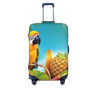 NBSKSDLK Travel Luggage Cover Summer Parrot Pineapple Birds Suitcase Protector Anti-Scratch Washable Baggage Covers Elastic Suitcase Cover Tsa Approved Baggage Protector Fit 18-32 Inch Luggage, Black