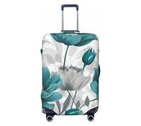 NBSKSDLK Travel Luggage Cover Teal Grey and White Floral Suitcase Protector Anti-Scratch Washable Baggage Covers Elastic Suitcase Cover Tsa Approved Baggage Protector Fit 18-32 Inch Luggage, Black, S