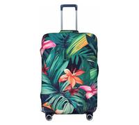 NBSKSDLK Travel Luggage Cover Tropical Floral Leaves Suitcase Protector Anti-Scratch Washable Baggage Covers Elastic Suitcase Cover Tsa Approved Baggage Protector Fit 18-32 Inch Luggage, Black, XL
