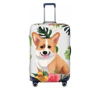 NBSKSDLK Travel Luggage Cover tropical flower and corgi Suitcase Protector Anti-Scratch Washable Baggage Covers Elastic Suitcase Cover Tsa Approved Baggage Protector Fit 18-32 Inch Luggage, Black, XL