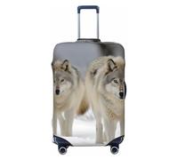 NBSKSDLK Travel Luggage Cover two wolves walking in the snow Suitcase Protector Anti-Scratch Washable Baggage Covers Elastic Suitcase Cover Tsa Approved Baggage Protector Fit 18-32 Inch Luggage, Black