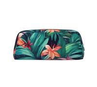 NBSKSDLK Tropical Floral Leaves Makeup Bag for Women Men Pencil Pouch Travel Small Cosmetic Bag Zippered Toiletry Bags Aesthetic Pen Bags Trendy Storage Bags Leather Coin Pouch Purse, Silver, One Size