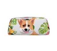 NBSKSDLK tropical flower and corgi Makeup Bag for Women Men Pencil Pouch Travel Small Cosmetic Bag Zippered Toiletry Bags Aesthetic Pen Bags Trendy Storage Bags Leather Coin Pouch Purse, Gold, One
