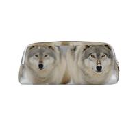 NBSKSDLK two wolves walking in the snow Makeup Bag for Women Men Pencil Pouch Travel Small Cosmetic Bag Zippered Toiletry Bags Aesthetic Pen Bags Trendy Storage Bags Leather Coin Pouch Purse, Gold