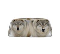 NBSKSDLK two wolves walking in the snow Makeup Bag for Women Men Pencil Pouch Travel Small Cosmetic Bag Zippered Toiletry Bags Aesthetic Pen Bags Trendy Storage Bags Leather Coin Pouch Purse, Silver