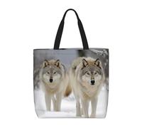 NBSKSDLK two wolves walking in the snow Tote Bag Travel Large Shoulder Bag with Zipper Gifts for Women Casual Tote's Handbags Waterproof Beach Bags Lightweight Work Laptop Bag Reusable Grocery Bag