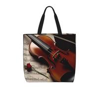 NBSKSDLK Violin Sheet Music Tote Bag Travel Large Shoulder Bag with Zipper Gifts for Women Casual Tote's Handbags Waterproof Beach Bags Lightweight Work Laptop Bag Reusable Grocery Bag