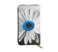 NBSKSDLK White Blue Daisy Leather Wallet RFID Blocking Credit Card Case Large Capacity Money Organizer with Zipper Pocket - Slim Minimalist Cash Wallet for Men Women Phone Clutch Gift