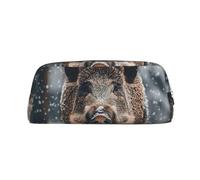 NBSKSDLK Wild Boar Makeup Bag for Women Men Pencil Pouch Travel Small Cosmetic Bag Zippered Toiletry Bags Aesthetic Pen Bags Trendy Storage Bags Leather Coin Pouch Purse, Silver, One Size