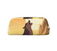 NBSKSDLK Wolf Makeup Bag for Women Men Pencil Pouch Travel Small Cosmetic Bag Zippered Toiletry Bags Aesthetic Pen Bags Trendy Storage Bags Leather Coin Pouch Purse, Gold, One size
