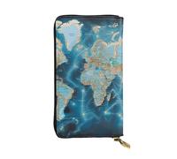 NBSKSDLK World Map Leather Wallet RFID Blocking Credit Card Case Large Capacity Money Organizer with Zipper Pocket - Slim Minimalist Cash Wallet for Men Women Phone Clutch Gift