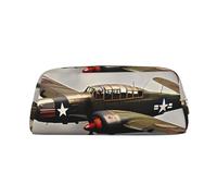 NBSKSDLK World War 2 Aircraft Airplane Makeup Bag for Women Men Pencil Pouch Travel Small Cosmetic Bag Zippered Toiletry Bags Aesthetic Pen Bags Trendy Storage Bags Leather Coin Pouch Purse, Gold, One