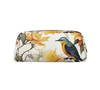 NBSKSDLK Yellow Flowers and Birds Makeup Bag for Women Men Pencil Pouch Travel Small Cosmetic Bag Zippered Toiletry Bags Aesthetic Pen Bags Trendy Storage Bags Leather Coin Pouch Purse, Silver, One