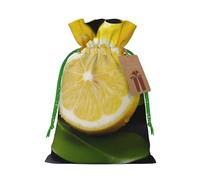 NBSKSDLK Yellow Lemon Christmas Gift Bags with Tags & Ribbon Ties, Personalized Santa Sack Xmas Treat Pouch Party Favor Bags Drawstring Christmas Sacks for Holiday Presents Storage Small