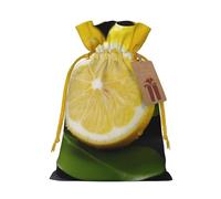NBSKSDLK Yellow Lemon Christmas Gift Bags with Tags & Ribbon Ties, Personalized Santa Sack Xmas Treat Pouch Party Favor Bags Drawstring Christmas Sacks for Holiday Presents Storage Medium