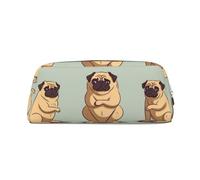 NBSKSDLK Yoga pug Cute Makeup Bag for Women Men Pencil Pouch Travel Small Cosmetic Bag Zippered Toiletry Bags Aesthetic Pen Bags Trendy Storage Bags Leather Coin Pouch Purse, Silver, One size