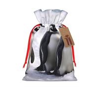 NBSKSDLK Young Penguins With Snow Christmas Gift Bags with Tags & Ribbon Ties, Personalized Santa Sack Xmas Treat Pouch Party Favor Bags Drawstring Christmas Sacks for Holiday Presents Storage Small
