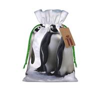 NBSKSDLK Young Penguins With Snow Christmas Gift Bags with Tags & Ribbon Ties, Personalized Santa Sack Xmas Treat Pouch Party Favor Bags Drawstring Christmas Sacks for Holiday Presents Storage Medium