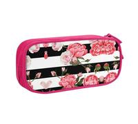 NBSNGSLS Black White Striped Flowers Print Pencil Case Stylish Print Pencil Case - Organize Your Stationery with Elegance