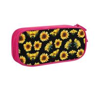 NBSNGSLS Sunflower Blooming Flowers Plants Black and Yellow Print Pencil Case Stylish Print Pencil Case - Organize Your Stationery with Elegance