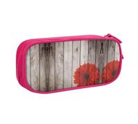 NBSNGSLS Wooden Board Retro Flower Red Dahlia Print Pencil Case Stylish Print Pencil Case - Organize Your Stationery with Elegance