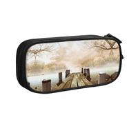 NBSNGSLS Wooden Jetty with Fallen Leaves Print Pencil Case Stylish Print Pencil Case - Organize Your Stationery with Elegance