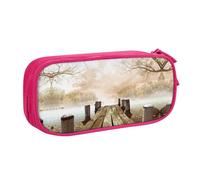 NBSNGSLS Wooden Jetty with Fallen Leaves Print Pencil Case Stylish Print Pencil Case - Organize Your Stationery with Elegance