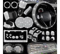 NBTEPEM 27 PCs Bling Car Accessories Set for Women, Bling Steering Wheel Covers Universal Fit 15 Inch, Bling License Plate Frame, Bling Phone Holder, Bling Car Coasters (Silver Diamond)