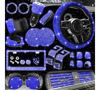 NBTEPEM 27 PCs Bling Car Accessories Set for Women, Bling Steering Wheel Covers Universal Fit 15 Inch, Bling License Plate Frames, Bling Phone Holder, Bling Car Coasters(Blue Diamond)