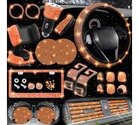 NBTEPEM 27 PCs Orange Bling Car Accessories Set for Women, Steering Wheel Covers Universal Fit 15 Inch, Bling License Plate Frame, Bling Phone Holder, Bling Car Coasters (Orange Diamond)