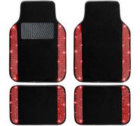 NBTEPEM Bling Car Floor Mats Full Set, Universal Fit Most Cars,SUV, Trucks, 4 pcs Sparkle Glitter Diamond Carpet for Women Girls with Anti-Slip Pad (Red Diamond)