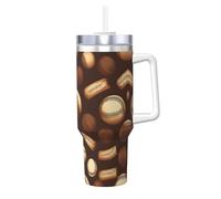 Nbtghga 40oz Retro Baseball Brown Print Ice Bully with Handle and Straw Stainless Steel Vacuum Insulated Cup Straw Lid