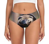 Nbtghga Black And White Honey Badger Print Women'S Underwear Stretch Mid Waisted Briefs Ladies Plus Size Panties Xs-4xl