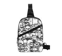 Nbtghga Black And White Skulls Pattern Print Chest Pack Crossbody Chest Package, Diagonally Worn Daypack For Hiking & Daily Commute