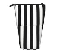 Nbtghga Black and-White Stripes Print Pencil Telescopic Classic Arts Stand Up Pencil Case Organizer Pencil Holder Makeup Bag Gift