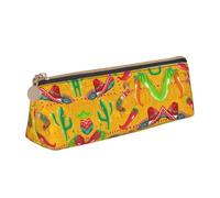 Nbtghga Cactus Hat and Chili Pepper Print Triangle Pouch for Pens Makeup Art Supplies,Leather Pencil Case Cute Zipper Pencil Pouch