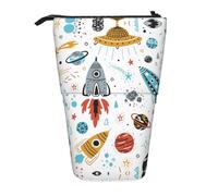 Nbtghga Cartoon Rockets Print Pencil Telescopic Classic Arts Stand Up Pencil Case Organizer Pencil Holder Makeup Bag Gift