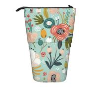 Nbtghga Colorful Flora Print Pencil Telescopic Classic Arts Stand Up Pencil Case Organizer Pencil Holder Makeup Bag Gift
