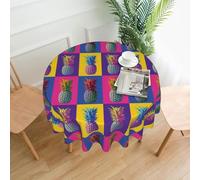 Nbtghga Colorful Pineapple Pattern Print Tablecloth Round Border Table Cloth Cover Decorative For Party Holiday Dinning Tabletop Home