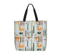 Nbtghga Cute Fox Bear Bird Tree Print Tote Bags, Portable Beach Bag Reusable Grocery Bags For Shopping Gym Travel