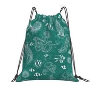 Nbtghga Dolphins Flowers Sea Starfish Coral Seashell Print Drawstring Bags Gym Bag,Draw String Back Bag For Shopping Sport Yoga Travel,Beach