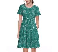 Nbtghga Dolphins Flowers Sea Starfish Coral Seashell Print Summer Dresses for Women,Short Sleeve Crew Neck Casual A-Line Dress with Pockets