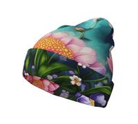 Nbtghga Flower Diamond Painting Print Knitted Hats,Knit Casual Hat Cancer Headwear Knitted Hats Thin Cap Accessories Black