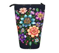 Nbtghga Flower Diamond Paintings Print Pencil Telescopic Classic Arts Stand Up Pencil Case Organizer Pencil Holder Makeup Bag Gift