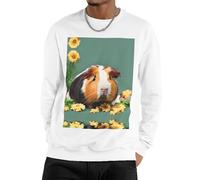 Nbtghga Flower Guinea Pig Print Men'S Sweatshirt Crewneck Pullover,Casual Loose Fit Crewneck Pullover Streetwear Tops White