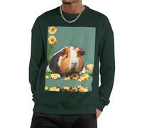 Nbtghga Flower Guinea Pig Print Men'S Sweatshirt Crewneck Pullover,Casual Loose Fit Crewneck Pullover Streetwear Tops Dark Green