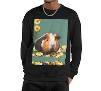 Nbtghga Flower Guinea Pig Print Men'S Sweatshirt Crewneck Pullover,Casual Loose Fit Crewneck Pullover Streetwear Tops Black