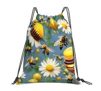 Nbtghga Flying Bees Daisy Honey Print Drawstring Bags Gym Bag,Draw String Back Bag For Shopping Sport Yoga Travel,Beach
