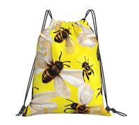 Nbtghga Flying Bees Daisy Honeys Print Drawstring Bags Gym Bag,Draw String Back Bag For Shopping Sport Yoga Travel,Beach